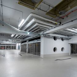 Overview of the underground car park with the parking systems