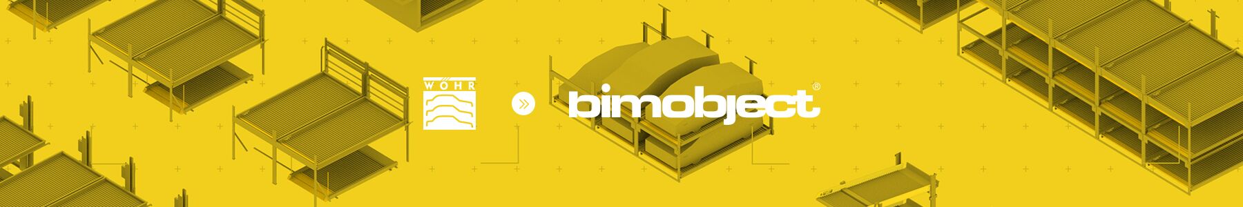 Systèmes de stationnement sur fond jaune avec un lien vers le portail BIMobject