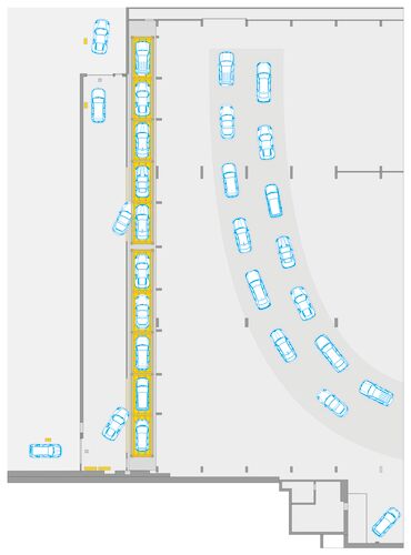 L'illustration montre l'emplacement du système de stationnement dans le bâtiment