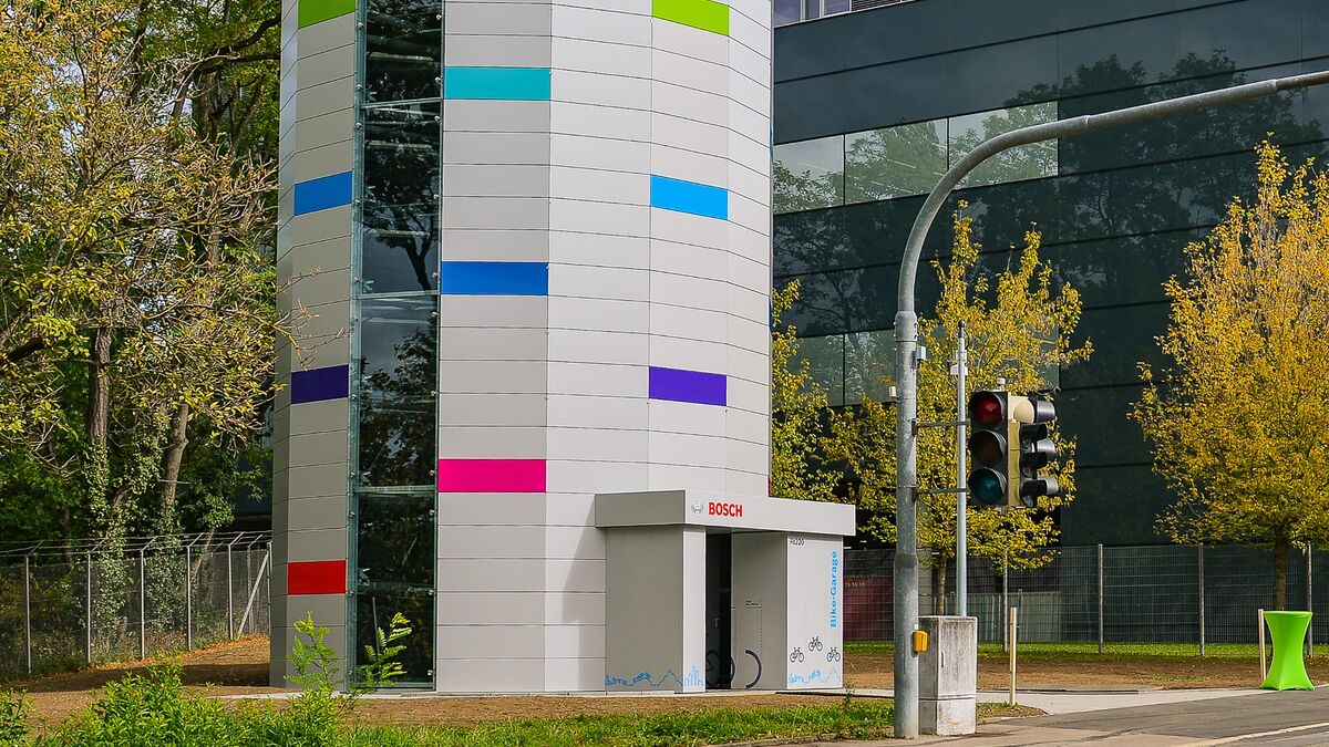 Exterior view of a bicycle parking tower